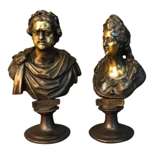 Pair of 19th Century Russian Bronze Busts of Peter I and Catherine the Great