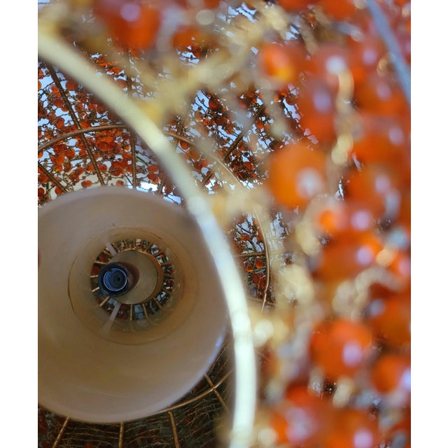 Vintage Orange Glass Beaded Large Round Orb Globe Chandelier Pendent Light Fixtures- A Pair For Sale - Image 9 of 13