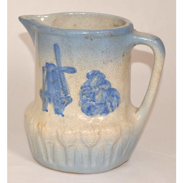 Early 20th Century Dutch Windmill Tulip Motiv Blue Beige Stoneware Pitcher For Sale - Image 12 of 12