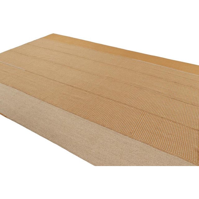 Contemporary Rug & Kilim’s Contemporary Kilim in Orange and Beige Textural Stripes For Sale - Image 3 of 7