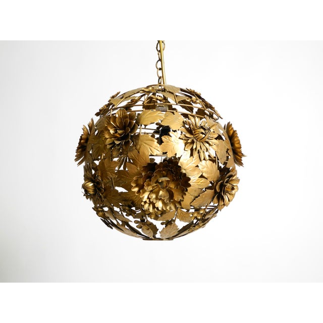 Regency Floral Spherical Metal Ceiling Lamp, 1970s For Sale - Image 4 of 18