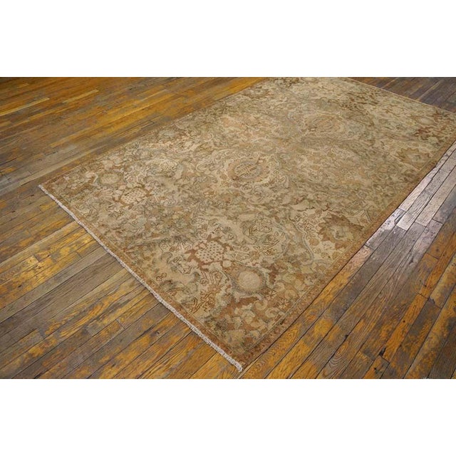 Indian 1920s Tan Camel Polonaise Antique Indian Agra Rug 4'9" X 7'10" Handknotted Wool Carpet For Sale - Image 3 of 7