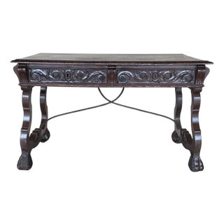 19th Century Spanish Baroque Style Oak Library Table or Desk, Two Faces For Sale
