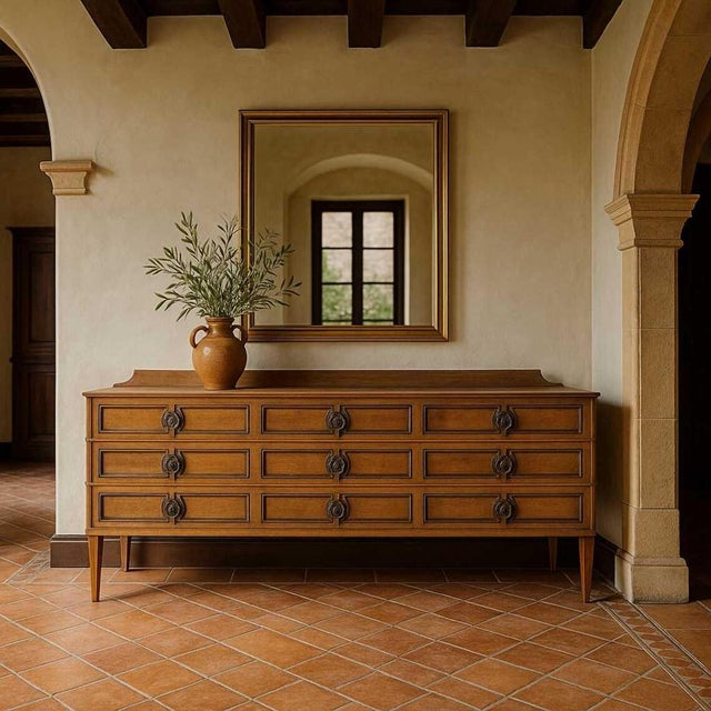 Bring timeless design into your home with this substantial Mid-Century credenza in walnut. Design Highlights: Exhibiting a...
