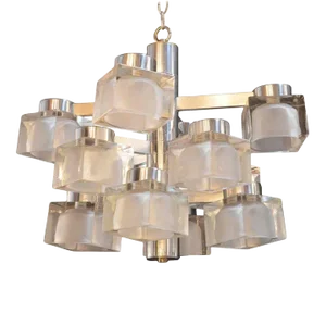 1970s Sciolari Chrome and Frosted Glass Chandelier