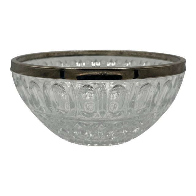 Vintage Heavy Cut Crystal, Silver Plated Rim For Sale