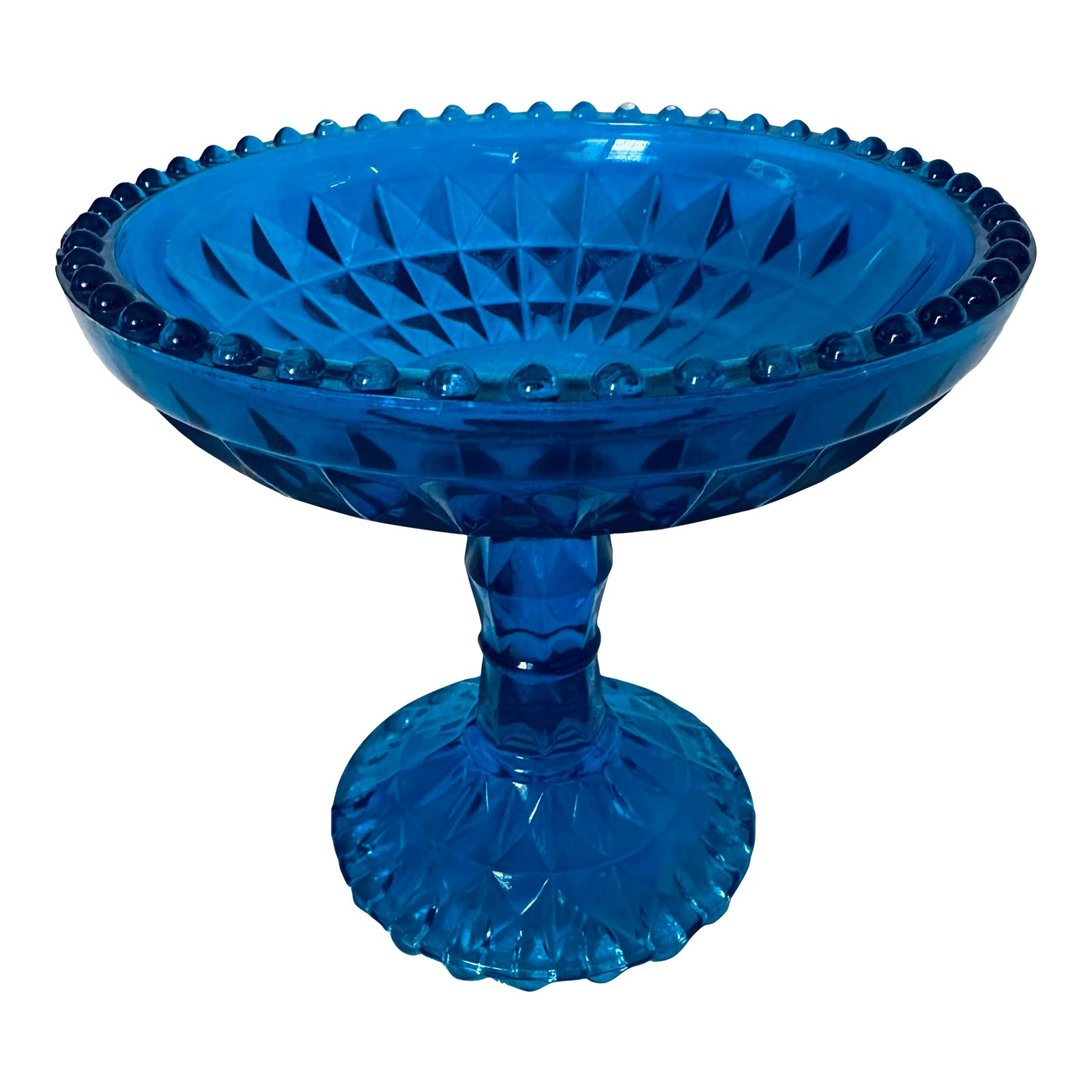 Vintage Fenton Diamond Glass Blue Candy Dish | Chairish