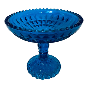Vintage Fenton Diamond Glass Blue Candy Dish