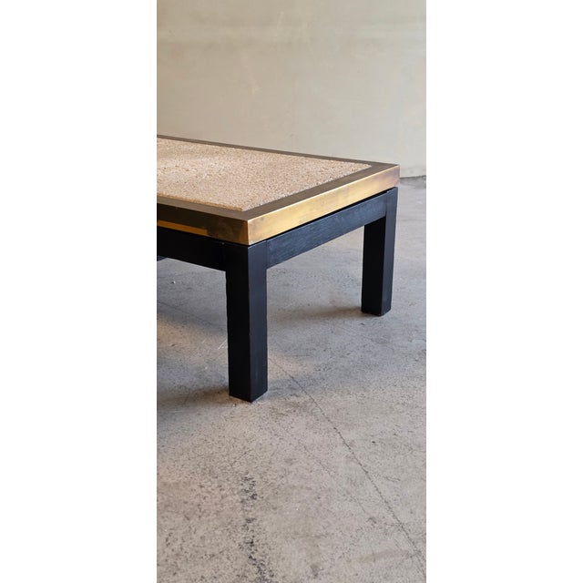 Metal Vintage Side Tables in Travertine and Brass, 1970s, Set of 2 For Sale - Image 7 of 11