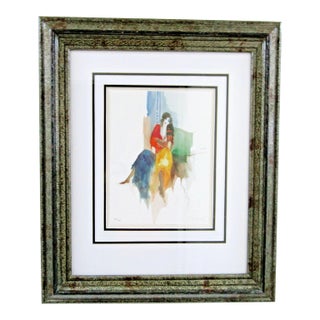 1990s Itzchak Tarkay Pencil Signed and Numbered Lithograph Seated Bohemian Woman For Sale