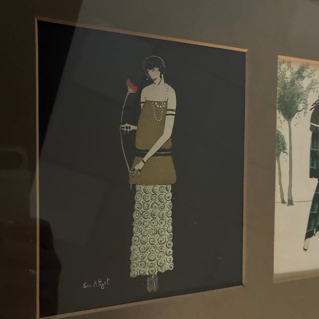 Art Deco Original 1920’s Gazette Du Bon Ton Framed Pochior Fashion Illustrations by Boutet De Monvel, Brissaud, Duran, Marty, Puget, and Magnin - Set of 3 For Sale - Image 3 of 12