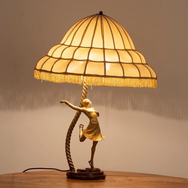 Large Art Deco Sculptural Lamp of Female Skater on Stepped Marble Base, 1930s For Sale - Image 3 of 13