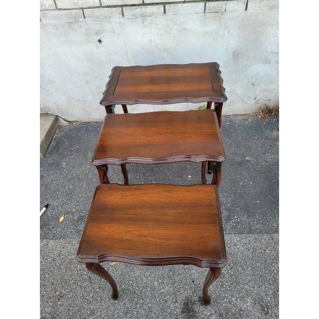 1920s 1920s Country French Walnut Nesting Tables – Antique Stacking Side Tables Set For Sale - Image 5 of 12