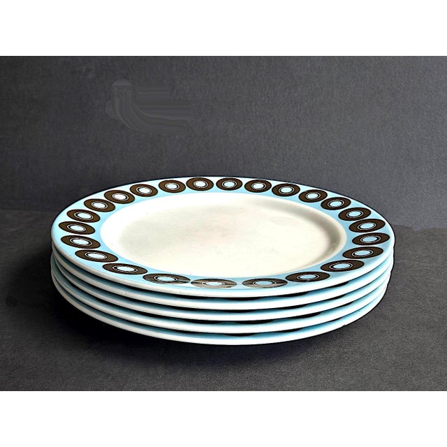 Mid-Century Modern Vintage Jonathan Adler Happy Home Circles & Stripes Dinner Plates, Set of 5 For Sale - Image 3 of 16