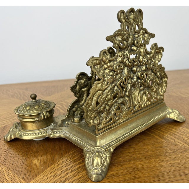 Vintage Inkwell Set in Brass For Sale - Image 11 of 13
