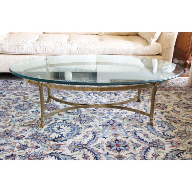 Vintage Brass and Glass Oval Cocktail Table | Chairish