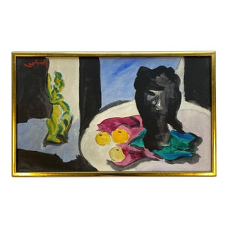 Mid-Century European Still Life in Oil on Canvas in Original Gold Leaf Frame For Sale