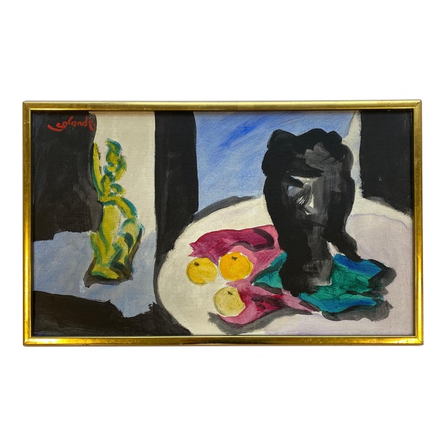 Mid-Century European Still Life in Oil on Canvas in Original Gold Leaf Frame For Sale