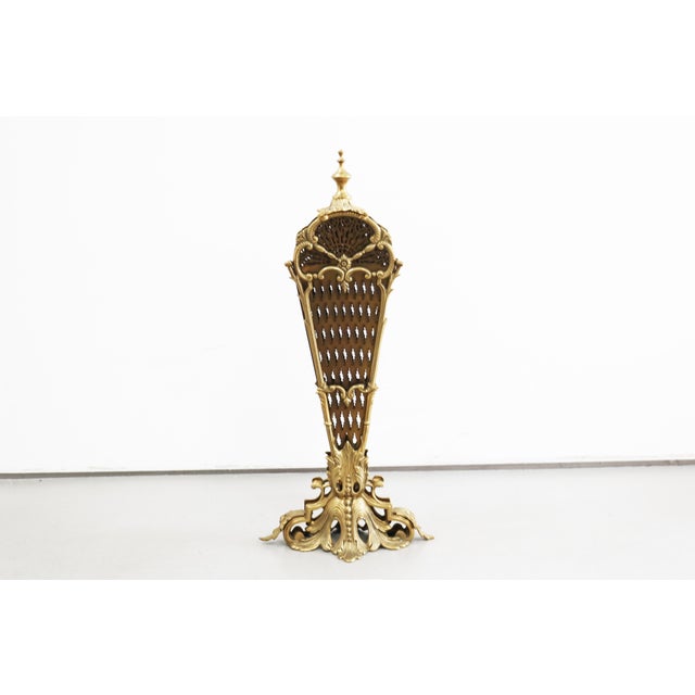 French Fan-Shaped Peacock Fireplace Screen in Brass, 1970s For Sale - Image 4 of 12