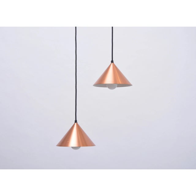 Mid-Century Modern Mid-Century Danish Pendant Light with Two Copper Colored Shades, 1960s For Sale - Image 3 of 7