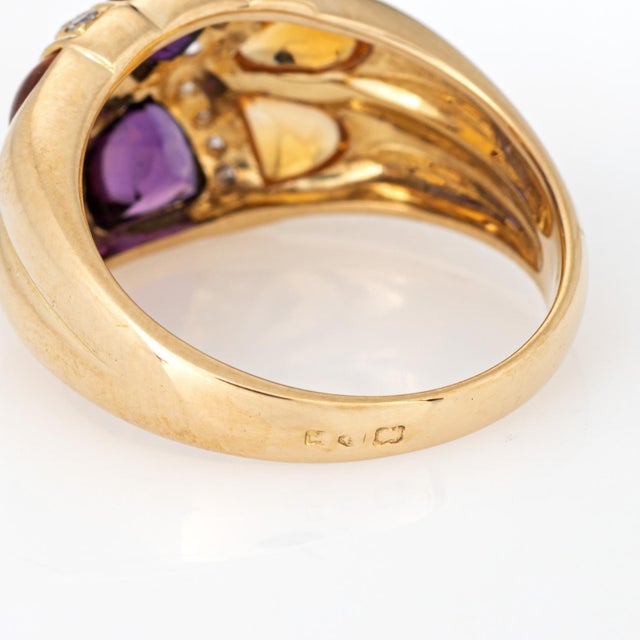 Metal 80s Portuguese Ring Amethyst Citrine Diamond 19k Yellow Gold Sz 6.5 Fine Jewelry For Sale - Image 7 of 7