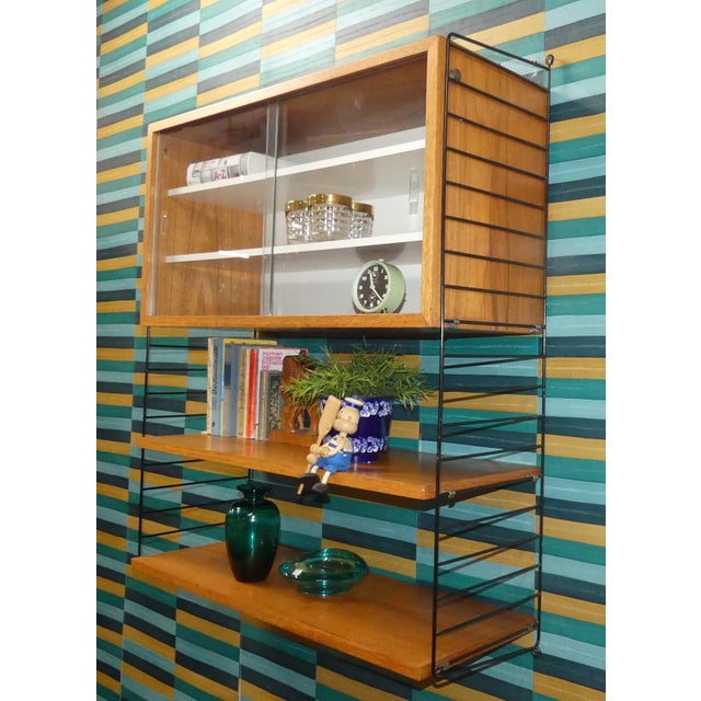 Mid-Century Modern Mid-Century Modern Teak String Shelving Unit with Display Cabinet and Black Ladders by Kajsa & Nils Nisse Strinning for String, Sweden, 1960s For Sale - Image 3 of 10