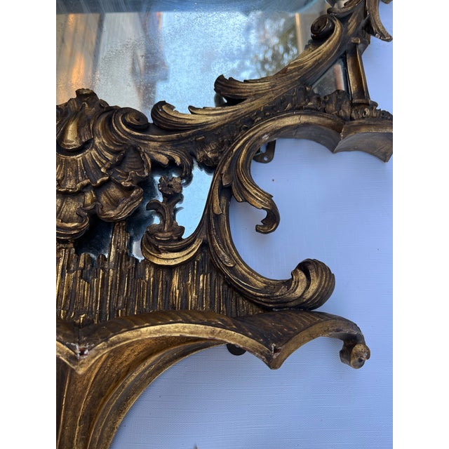 Large Antique Chinoiserie Carved Wood Mirror For Sale - Image 4 of 15