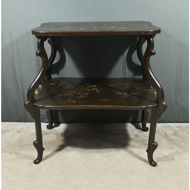 Lacquered Wood Tea Table with Asian Decorations For Sale - Image 10 of 18