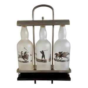 Set of Etched Polo Player Bottles in Silver Tantalus C. 1930's