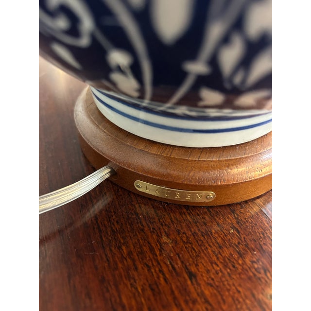 Lauren Ralph Lauren Blue White Double Gourd Porcelain Lamp With Floral Motif, Pair Available For Sale - Image 6 of 10