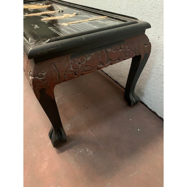 Antique Black Wooden Coffee Table with Chinoiserie Decoration, 1900s For Sale - Image 4 of 9