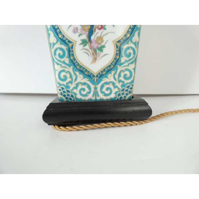 Turquoise Vintage Chinoiserie Floral Lamp For Sale - Image 8 of 9