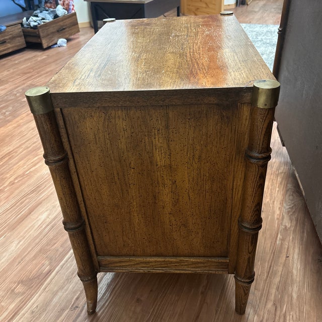 Stanley Furniture Vintage 1970s Stanley Furniture Faux Bamboo Cane Door Nightstand With Brass Caps For Sale - Image 4 of 5