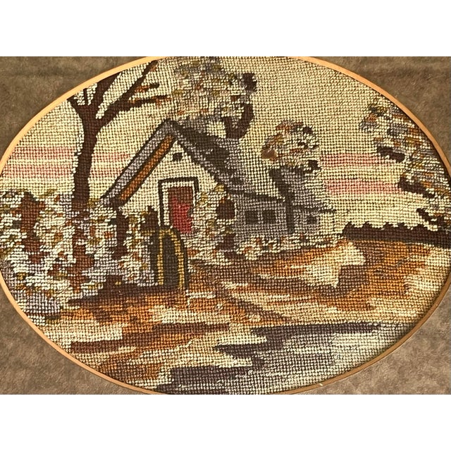 Rustic European Set of 2 Antique Mini French Petit Point Needlework Framed Art - Cottages For Sale - Image 3 of 12