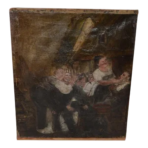 Early 19th Century French School "The Barber Couple" Oil Painting on Canvas Signed