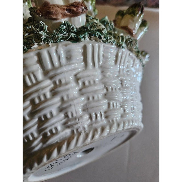 1950s Stylish and Unusual Italian Majolica Centerpiece of Asparagus Sitting in a Basket of Moss For Sale - Image 5 of 6