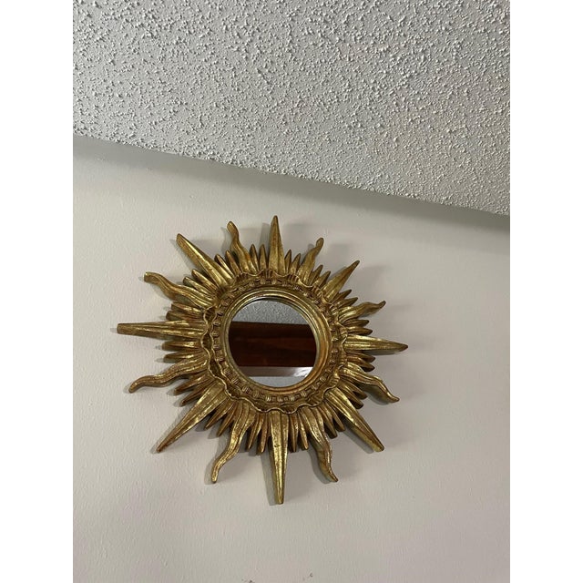 Vintage 1960s French Style 16.5" Gilded Sunburst Wall Mirror For Sale - Image 13 of 15