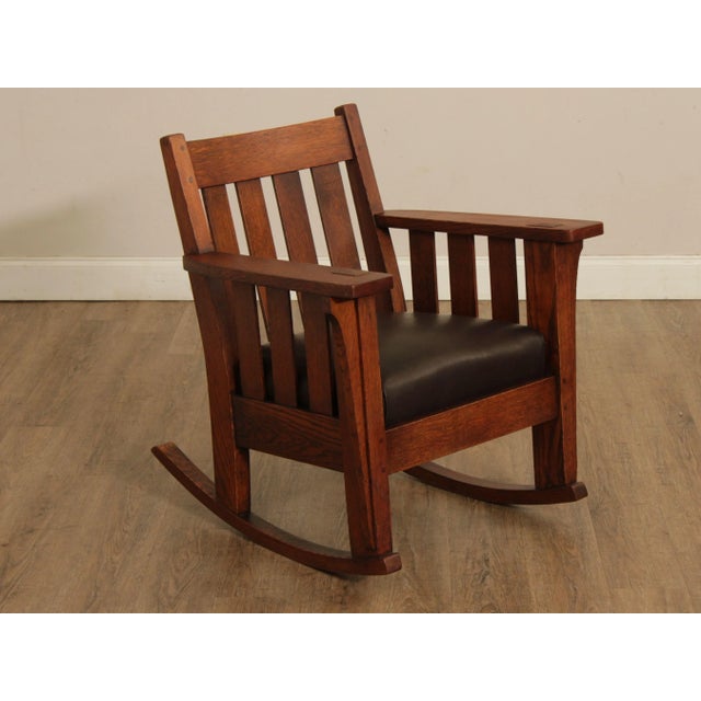 Antique Mission Oak & Leather Rockers Attributed to Harden - A Pair ...