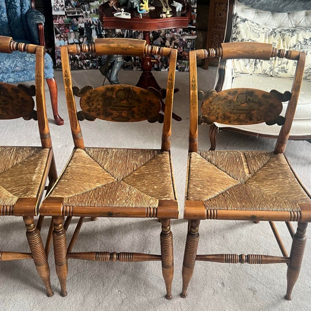 Hitchcock Vintage Hitchcock Rush Seat Chairs - Set of 4 For Sale - Image 4 of 12