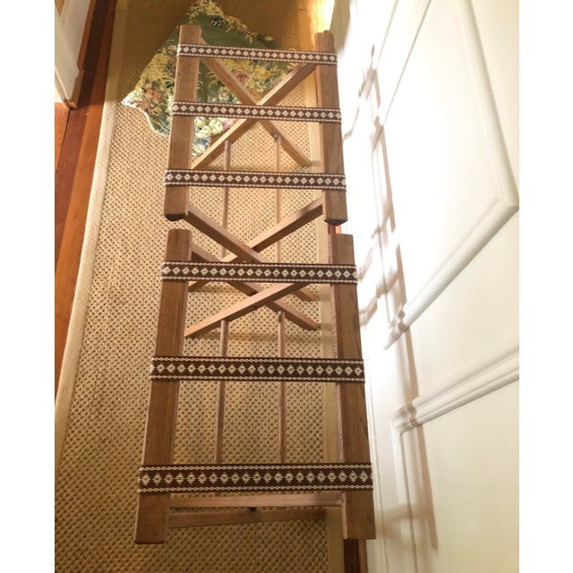Late 20th Century Solid Oak Folding Wood Luggage Racks With Tapestry Attributed to Schreibe