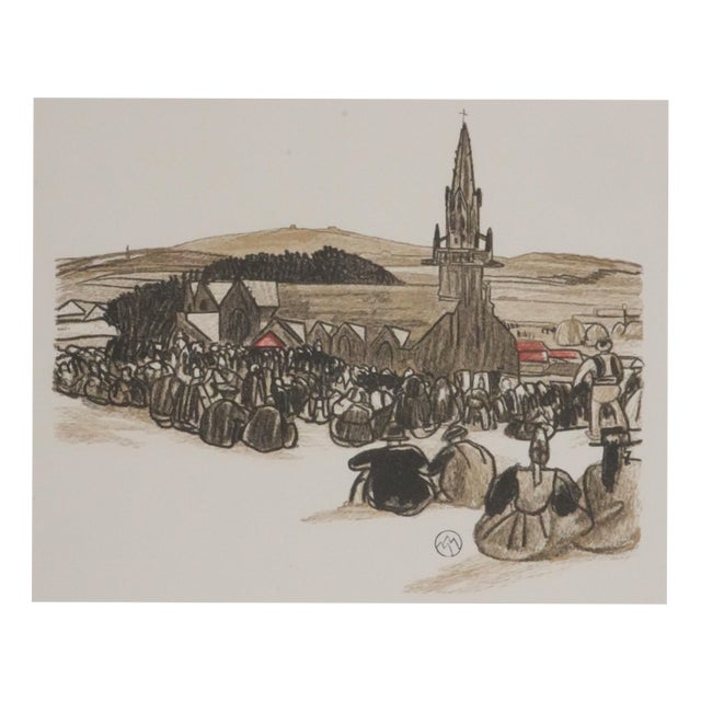 Mathurin Meheut, Waiting for the Procession, 1937, Engraving For Sale