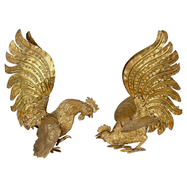 Italian Gold Plated Fighting Cockerel Ornaments, 1960s, Set of 2 For Sale - Image 16 of 16