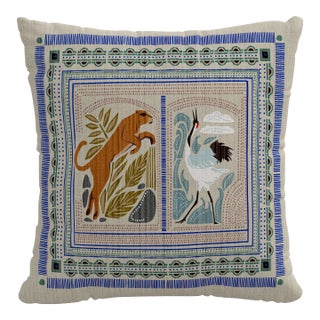 22" Pillow with Feather Insert in Fauna Blue For Sale