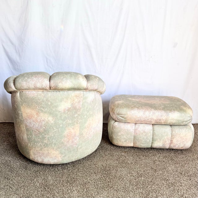 Green Postmodern Clam Shell Swivel Lounge Chair With Ottoman on Casters For Sale - Image 8 of 9