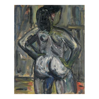 Bay Area Abstract Expressionist Standing Nude From Behind in Oil on Cardboard by Honora Berg For Sale