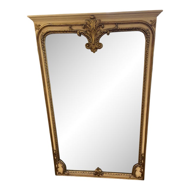 Vintage Cream & Gold Wooden Mirror For Sale