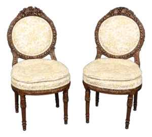 Pair Superb Carved Walnut French Louis XV Boudoir Side Chairs Circa 1920