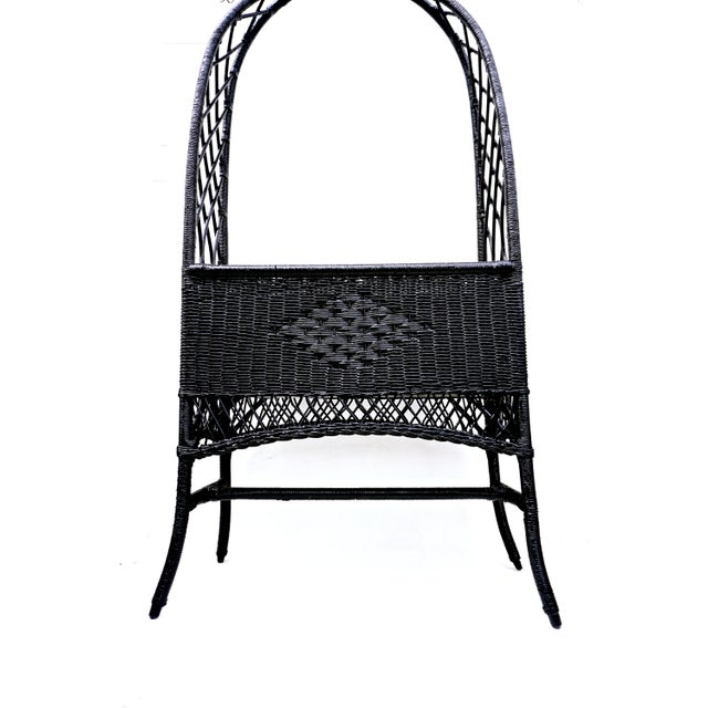 Black Lacquered Wicker Plant Stand Arched Trellis Fernery Box Chairish