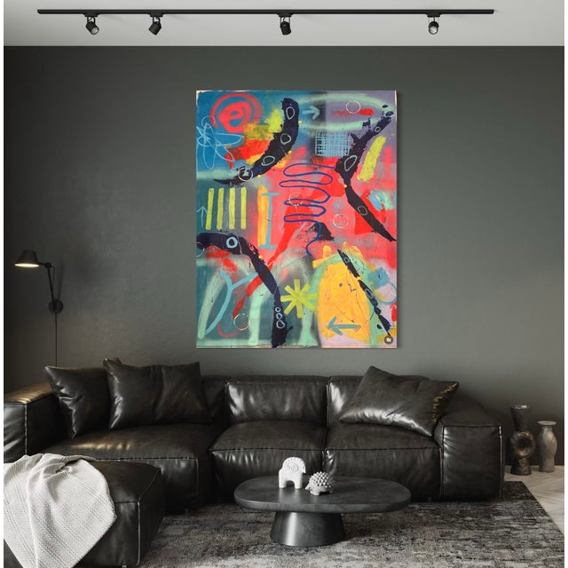 Red “Fun Zone” Large Format Original Mixed Media Abstract Painting For Sale - Image 8 of 8