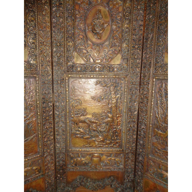 Folding Screen - Tudor Revival Style Brass Repousse For Sale - Image 4 of 9